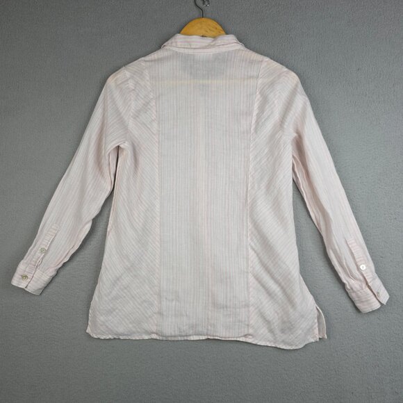 J Jill Shirt Women XS Petiie White/Pink Beachy 100% Linen Preppy School Striped - Picture 5 of 10